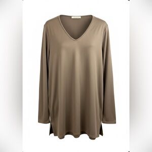Eldridge Buttery Soft V-Neck Tunic Taupe Brown Made in USA